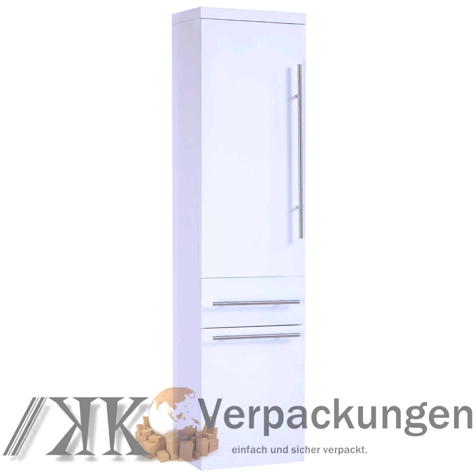 MIDORI© Badmöbel Badezimmermöbel Hochschrank Schrank Weiß Hochglanz 130