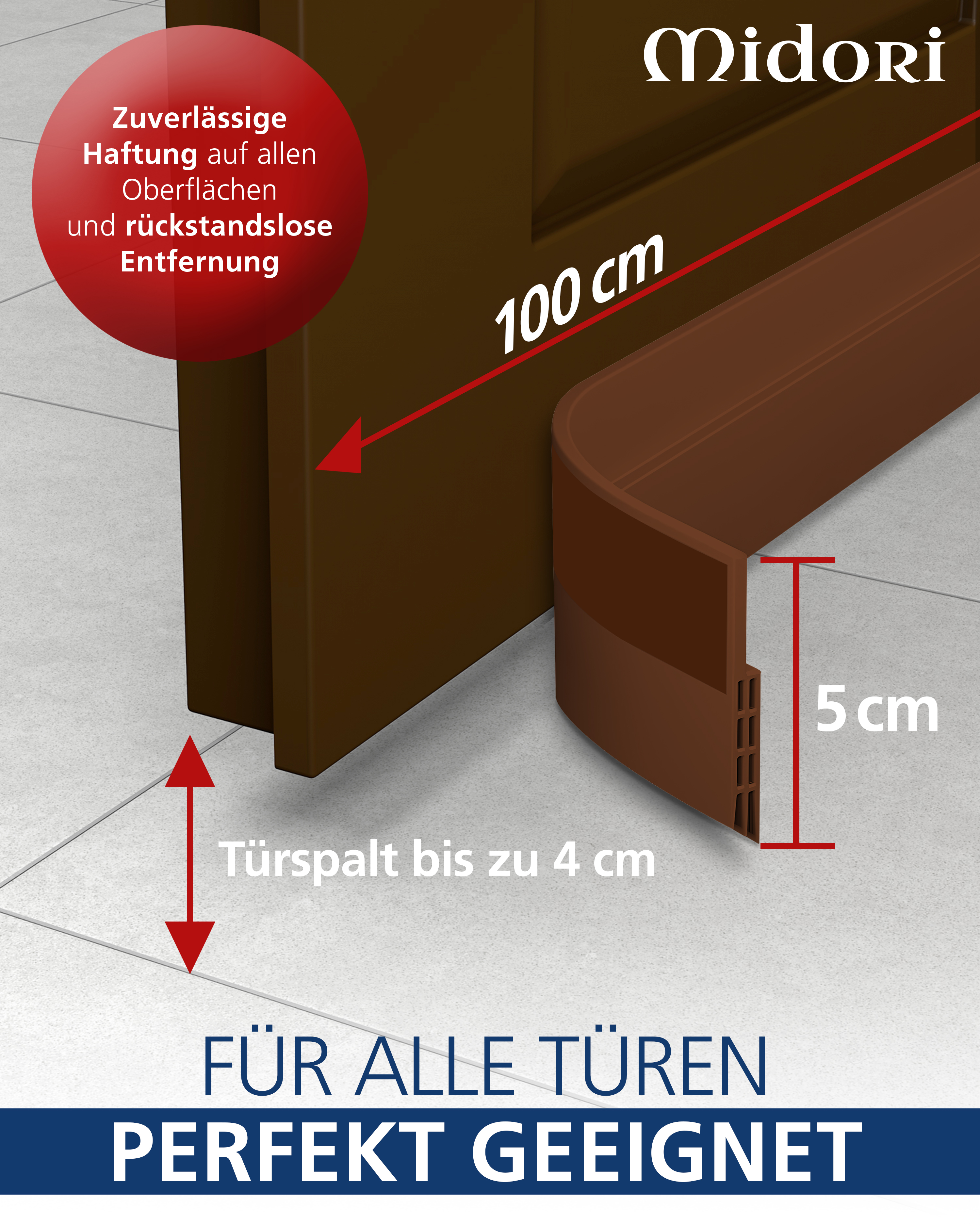 MIDORI Tür Zugluftstopper Tür-Dichtung Türbodendichtung selbstklebend 100cm
