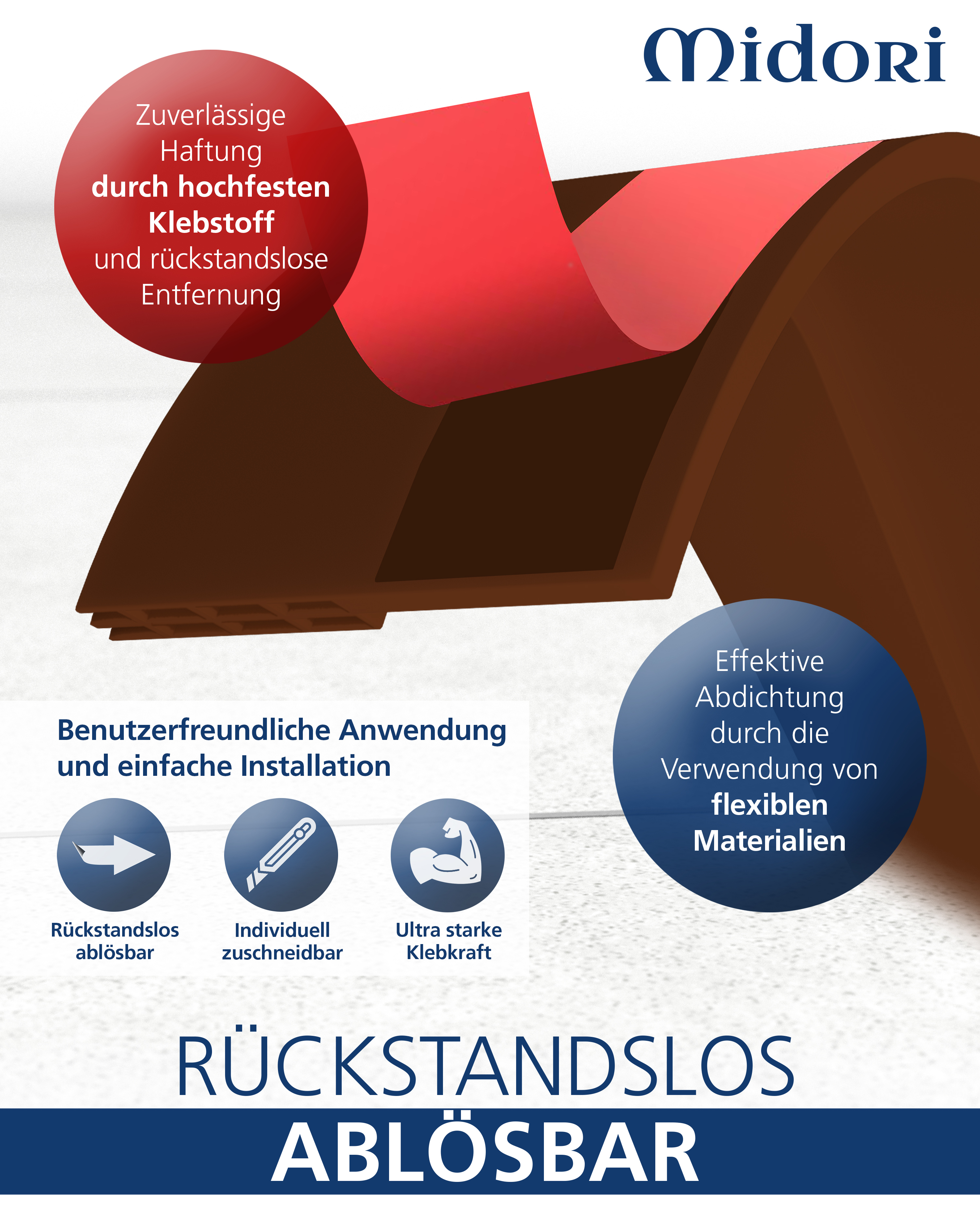 MIDORI Tür Zugluftstopper Tür-Dichtung Türbodendichtung selbstklebend 100cm