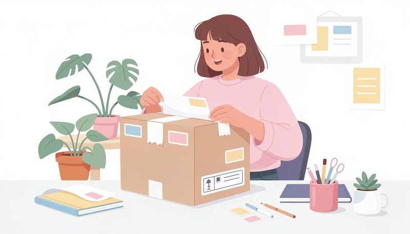 Ein Verbraucher, der ablösbare Adressetiketten rückstandsfrei abzieht.