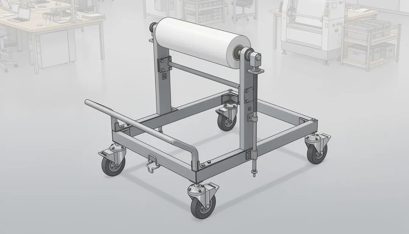 Mobiler Abrollwagen, der in einem flexiblen Arbeitsumfeld eingesetzt wird.
