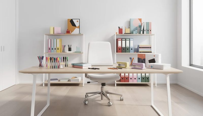 Verschiedene Marken von Bürobedarf, die im Onlineshop erhältlich sind.