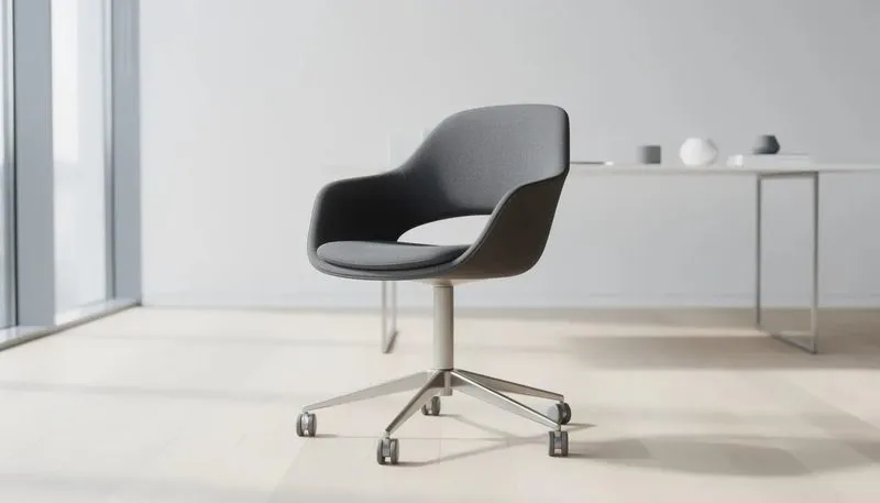 Ein stilvoller Bürostuhl in einem modernen Büro, der zur Ästhetik des Raumes beiträgt.