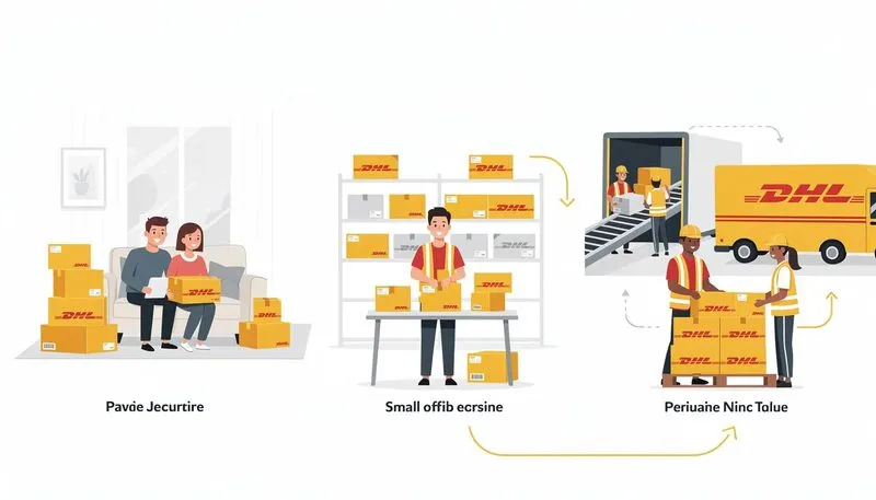 Verschiedene Anwendungen von DHL Kartons für Unternehmen und Unternehmen.