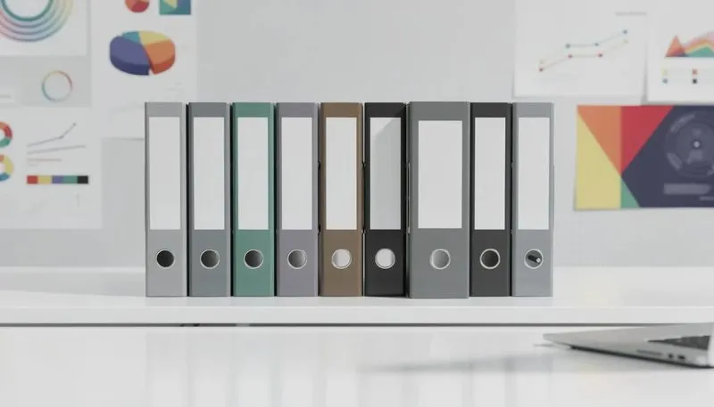 Ein Büro mit mehreren Doppelordnern, die Dokumente ordentlich aufbewahren.