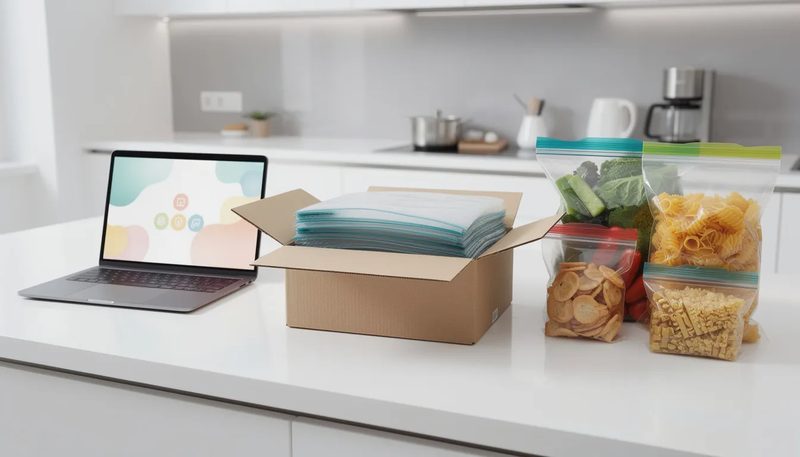 Druckverschlussbeutel, die online bestellt werden können, mit einem Fokus auf den Versandprozess.