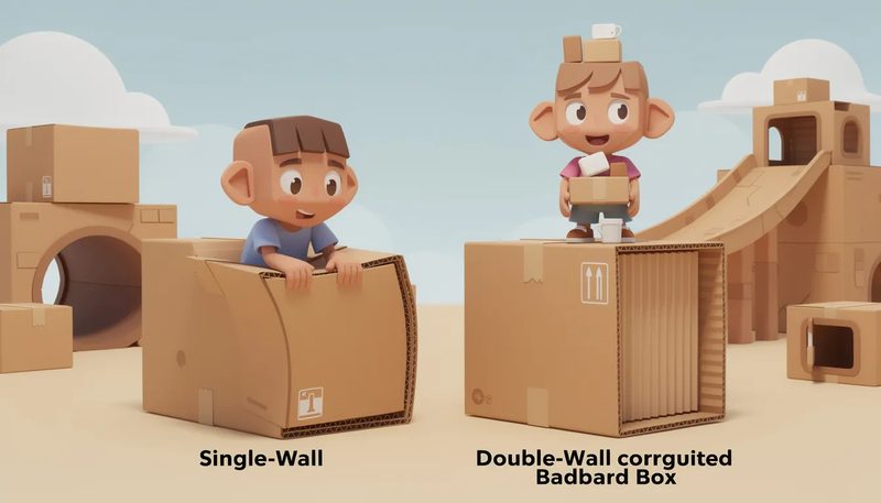 Vergleich von einwelligen und zweiwelligen Faltkartons, die die Unterschiede in der Stabilität zeigen.