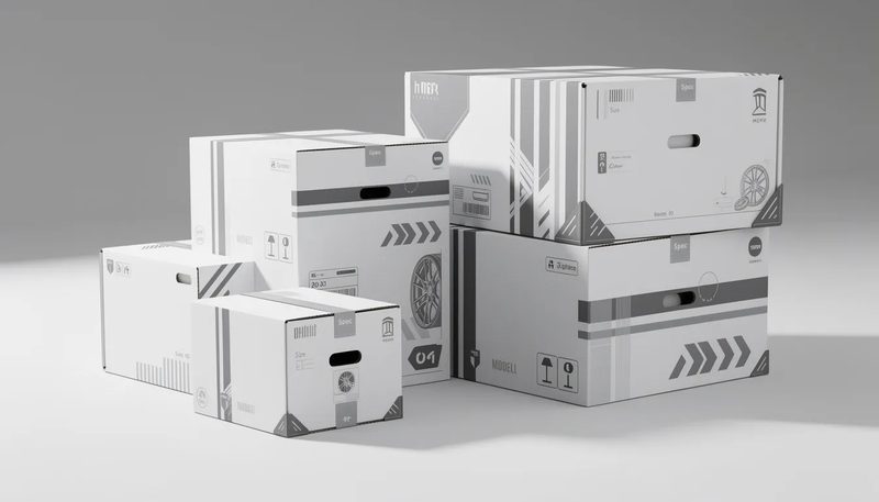 Verschiedene Ausführungen und Größen von Felgenkartons für unterschiedliche Felgendurchmesser.