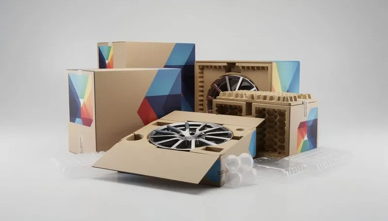 Zusätzliches Verpackungsmaterial für den sicheren Versand von Felgenkartons.