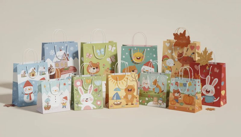 Vielfalt der Geschenktüten mit Motiv