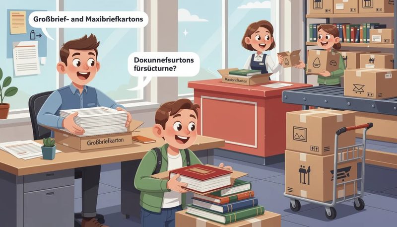 Häufige Anwendungsbereiche von Großbrief- und Maxibriefkartons, die für den Versand von Büchern und Dokumenten verwendet werden.