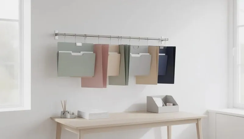 Hängemappen in verschiedenen Farben und Formen zur besseren Organisation.