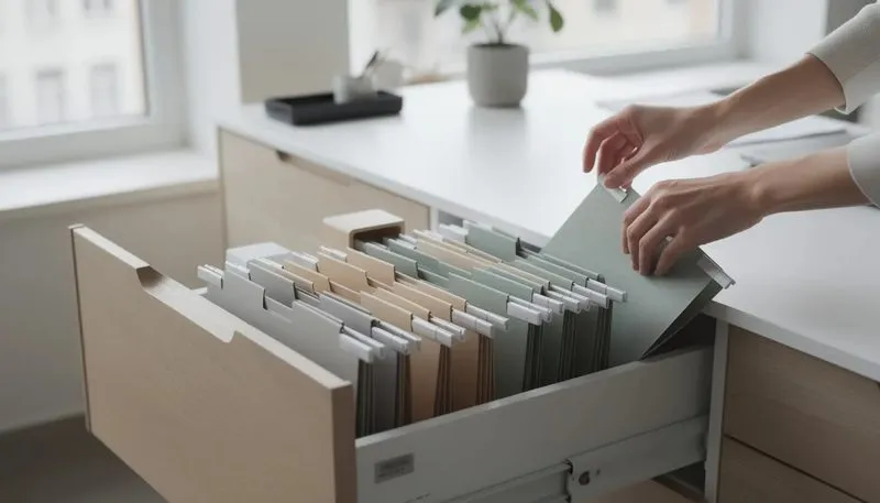 Pflege und Wartung von Hängemappen in einem Büro.