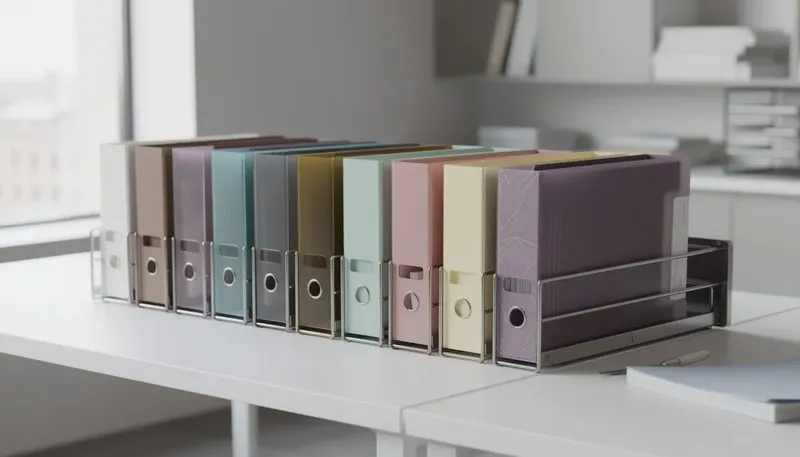 Verschiedene Varianten von Hängeordnern in unterschiedlichen Farben und Designs.