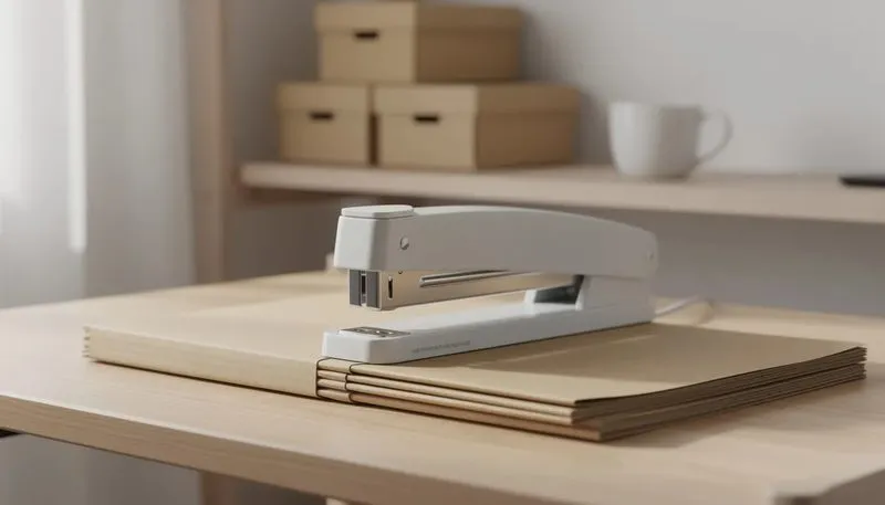 Kartonverschlusshefter in Aktion, die Dokumente sicher zusammenheften.