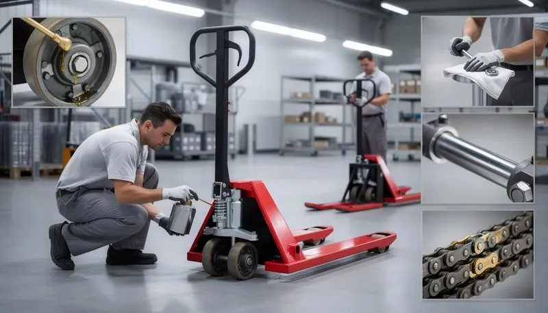 Tipps zur Wartung und Pflege von Hubwagen, einschließlich Schmierung.