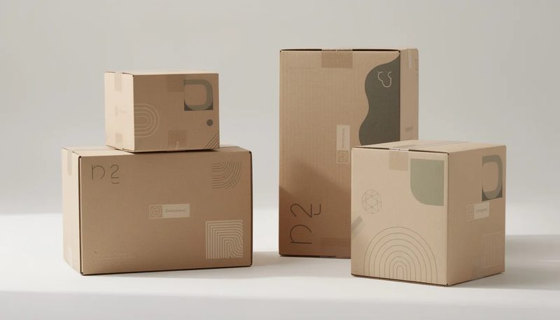 1-wellige Kartons mit Werbeaufdrucken für Unternehmen.