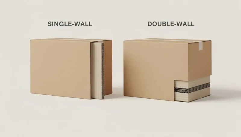 Vergleich zwischen einwelligen und zweiwelligen Kartons.