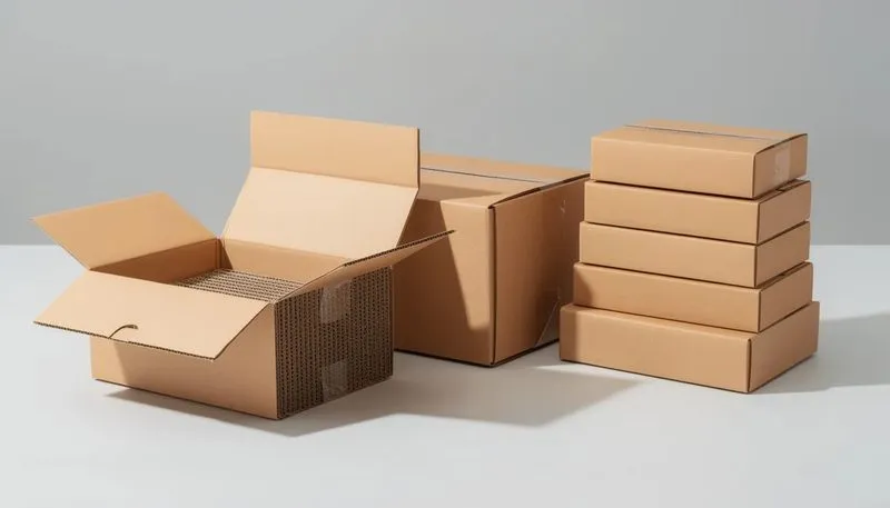 Umweltfreundliche Kartons aus recycelbarer Wellpappe.