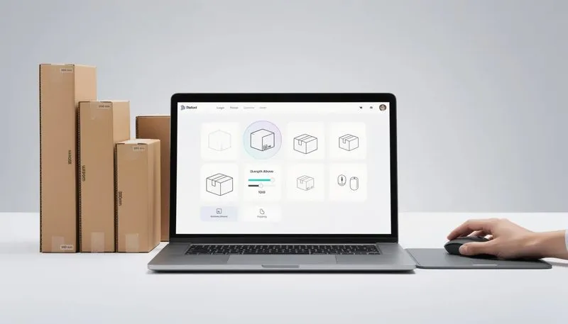Online-Bestellung von Kartons ab 800 mm Länge, die eine benutzerfreundliche Erfahrung zeigt.