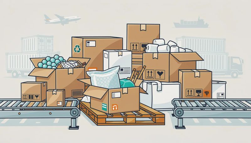 Internationale Versandkartons, die für den internationalen Versand geeignet sind, einschließlich Verpackungsmaterialien.