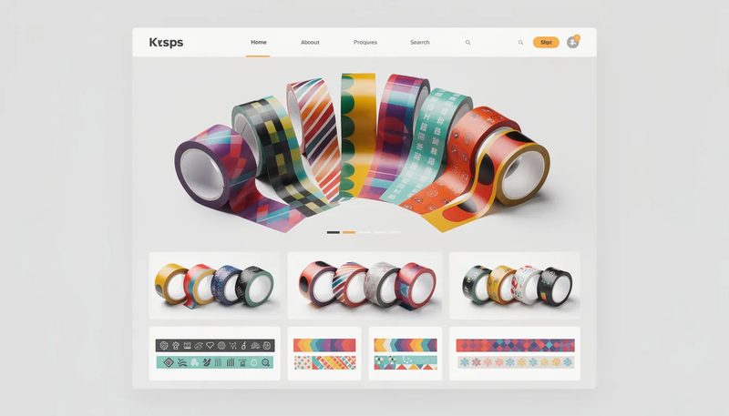 Ein Online-Shop, der verschiedene Arten von bedrucktem Klebeband anbietet, um die Wahl zu erleichtern.