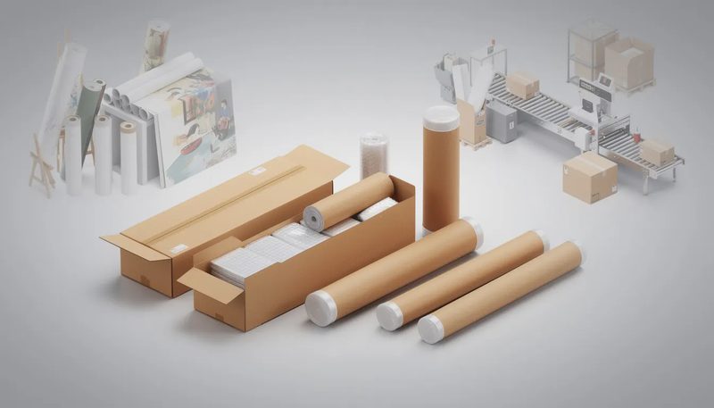 Einsatz von langen Kartons und Versandhülsen in verschiedenen Branchen wie Kunst und E-Commerce.