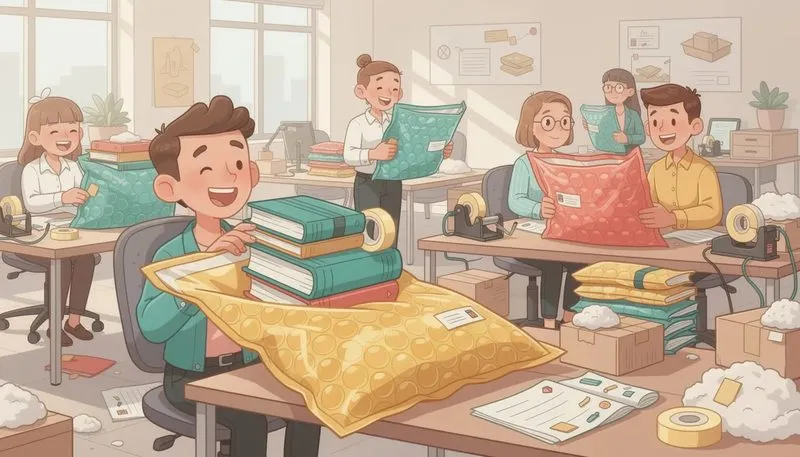 Beispiele für den Versand mit Luftpolsterumschlägen, einschließlich Büchern.