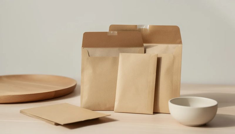 Ein Stapel brauner Luftpolsterumschläge mit Preisschildern, die die Preisgestaltung darstellen.