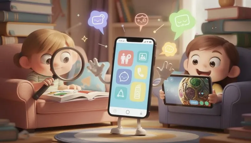 Digitale Lupen und ihre Anwendung, dargestellt mit einem Smartphone und einer Leselupe.