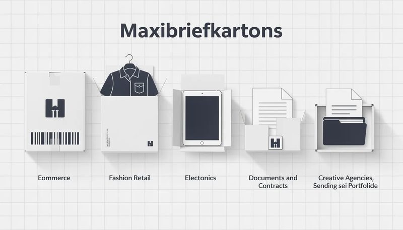 Beispiele für die Anwendung von Maxibriefkartons in verschiedenen Branchen.