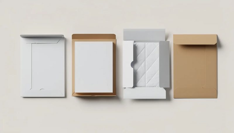 Buchverpackungen in unterschiedlichen Formaten, die den Versand von Büchern erleichtern.