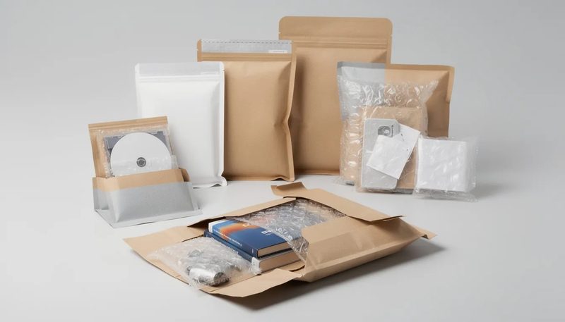 Luftpolstertaschen und Papierpolstertaschen für den sicheren Versand von Medienprodukten.