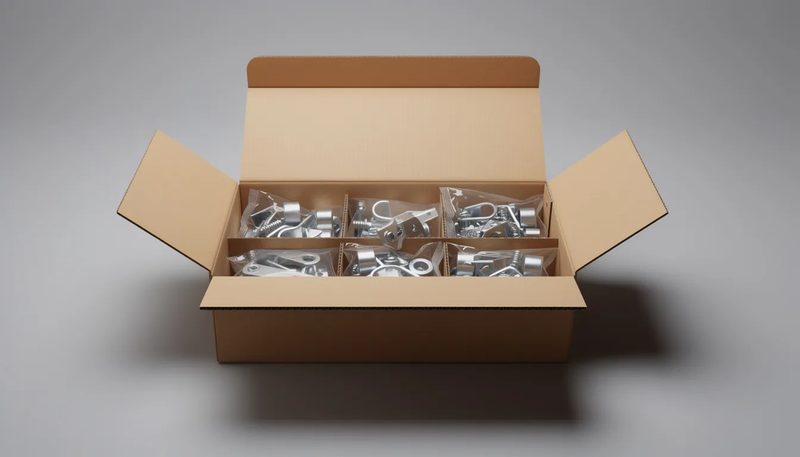 Verpackungseinheit von 1000 Stück metallklemmen in einem Karton.