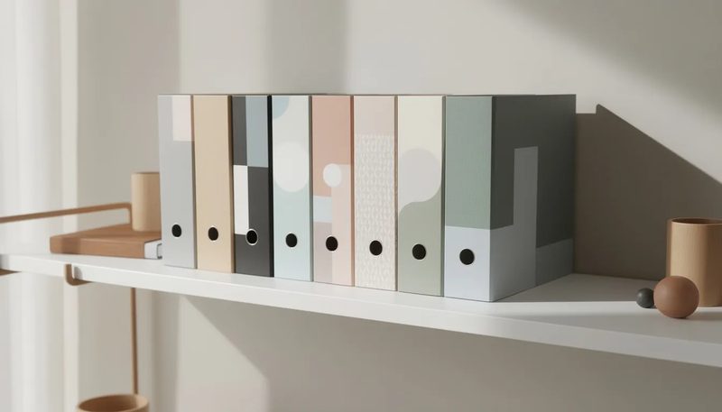 Stilvolle Ordner in verschiedenen Farben und Designs, die zur Organisation beitragen.