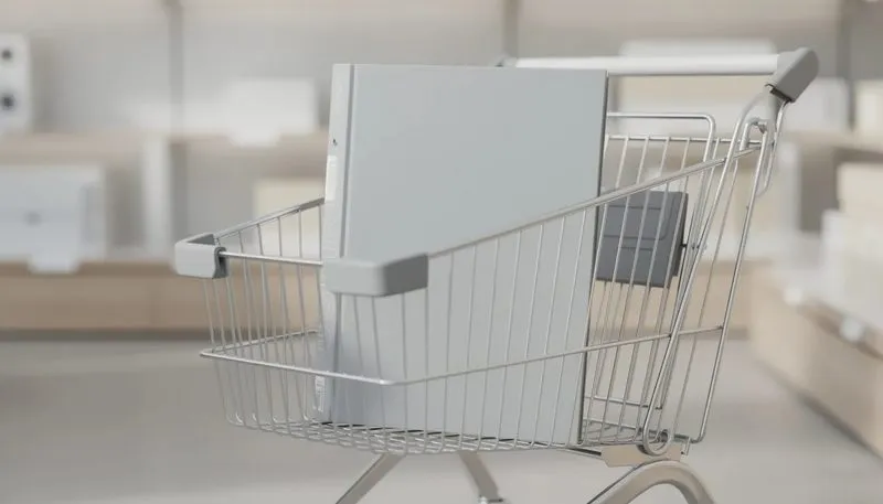 Ein breiter Ordner, der in einem Warenkorb zur Auswahl steht, um die Kaufberatung zu unterstützen.