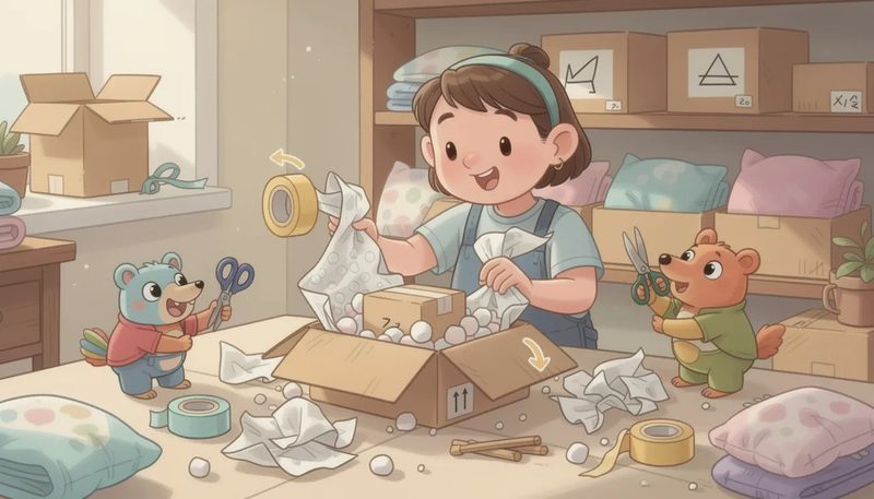 Sichere Verpackung eines Päckchen S, um Beschädigungen zu vermeiden.