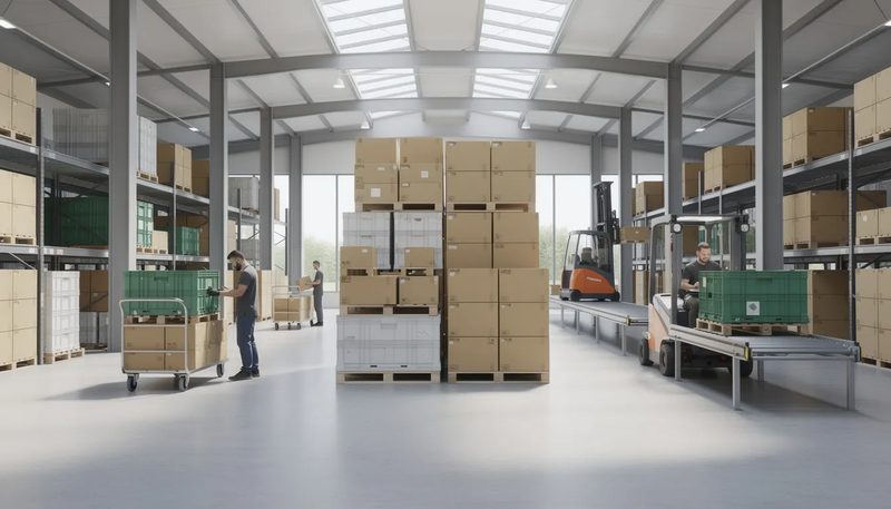 Nachhaltigkeit und Wiederverwendung von Palettenkartons und Palettencontainern.