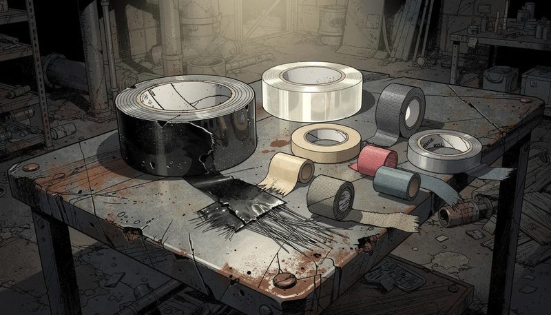 Vergleich von Panzertape mit anderen Klebebändern auf einem Tisch.