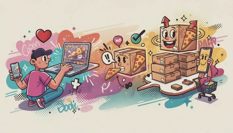 Online-Bestellprozess für Pizzakartons.