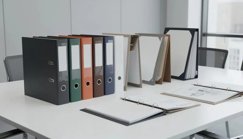 Eine Kaufberatung mit verschiedenen Praesentationsringbüchern und Angeboten.