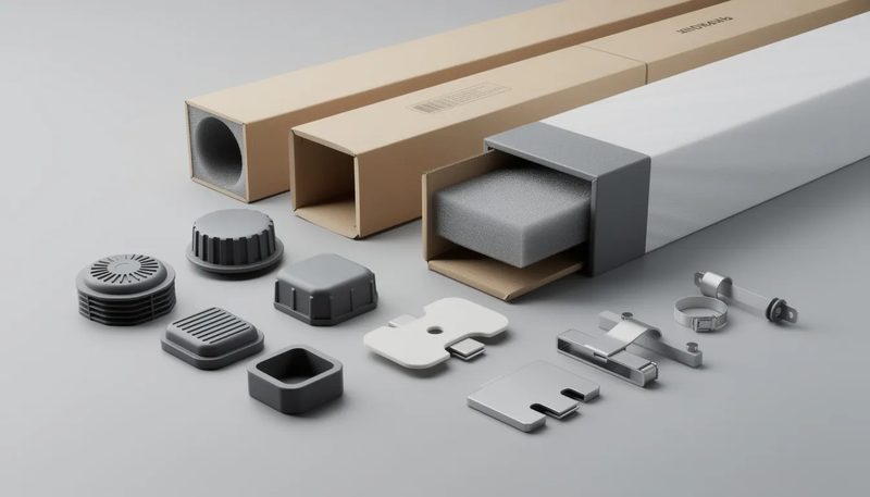 Zusätzliches Zubehör für quadratische Versandhülsen, das Sicherheit und Schutz bietet.