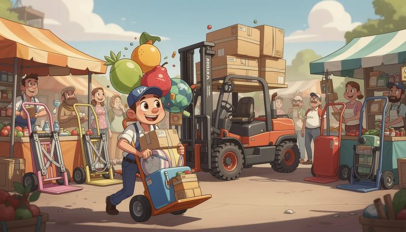 Top-Modelle von Sackkarren auf dem Markt, darunter eine Schwerlast-Sackkarre.