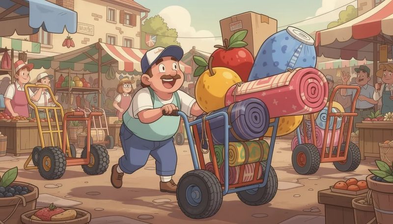 Verschiedene Bereifungsvarianten von Sackkarren, einschließlich Vollgummibereifung und Luftbereifung.