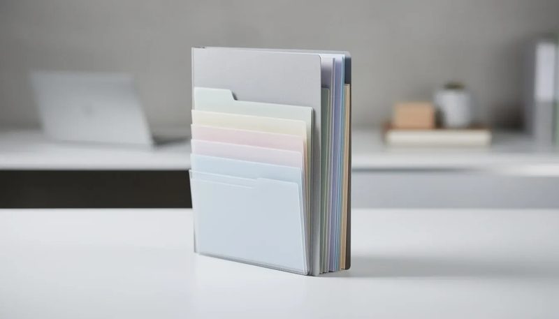 Ein Schnellhefter mit Fächern auf der Vorderseite.