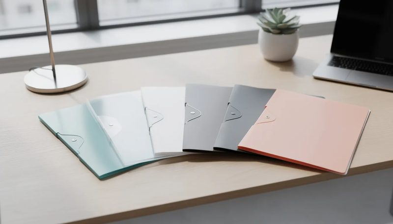 Verschiedene Marken von Schnellheftern auf einem Tisch.