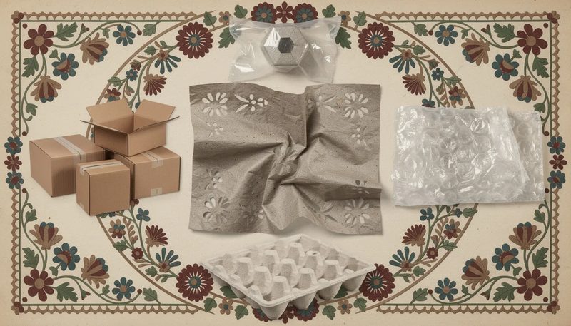 Vergleich von Schrenzpapier mit anderen Verpackungsmaterialien.