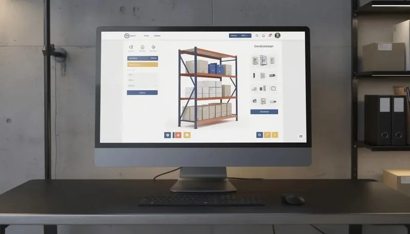 Ein Bildschirm zeigt die Online-Bestellung eines Schwerlastregals.