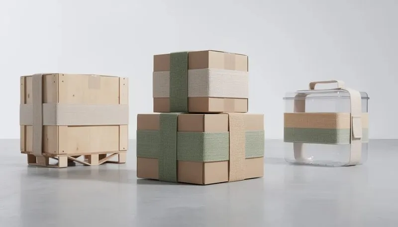 Umweltfreundliche Verpackungslösungen mit Textil-Umreifungsbändern.