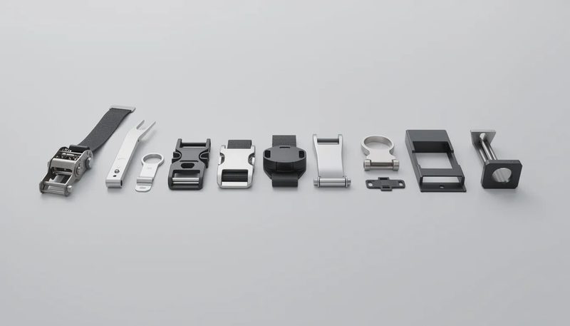 Verschiedene Zubehörteile für Umreifungsbänder, die den Umreifungsprozess optimieren.